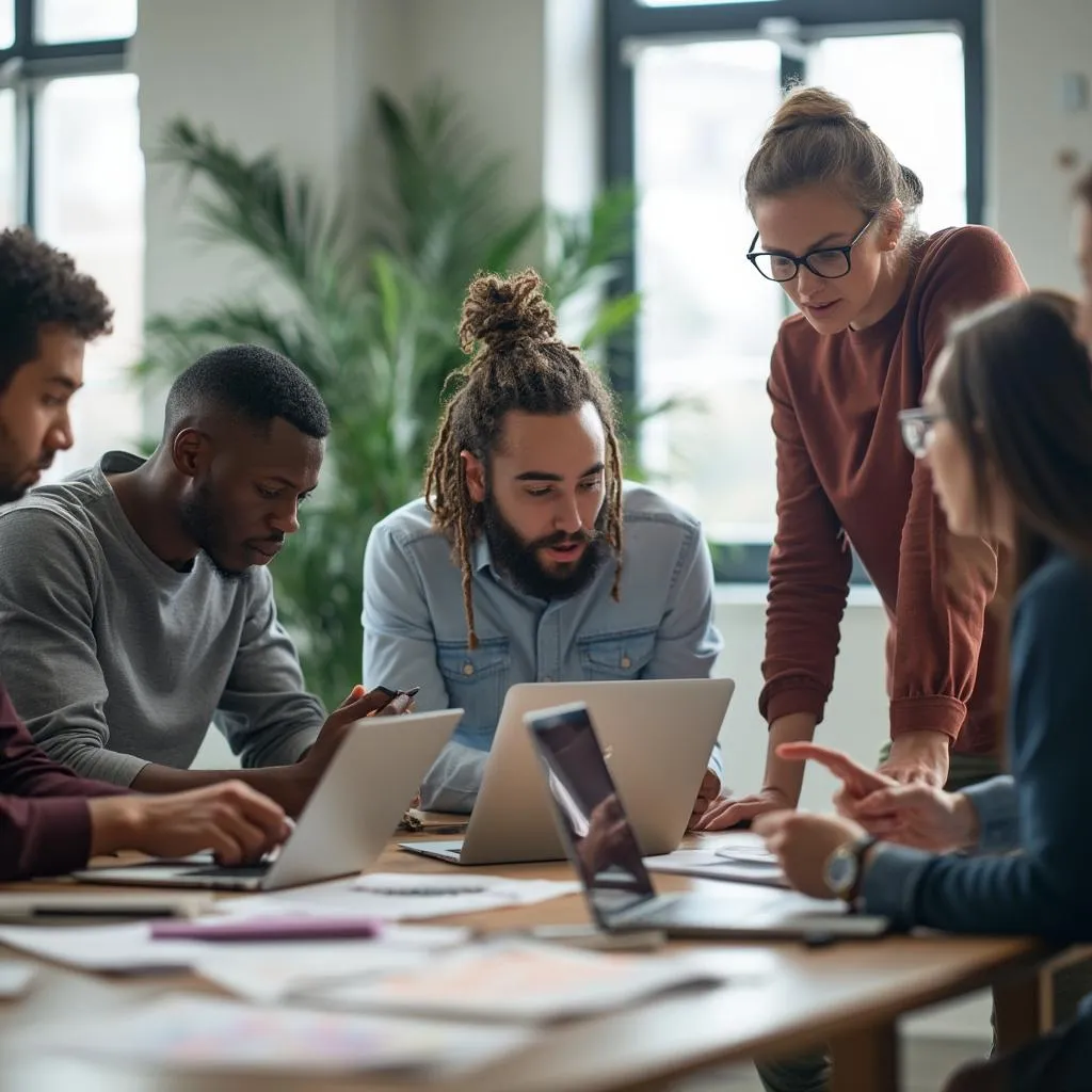 Equipo colaborando en una sesión de estrategia