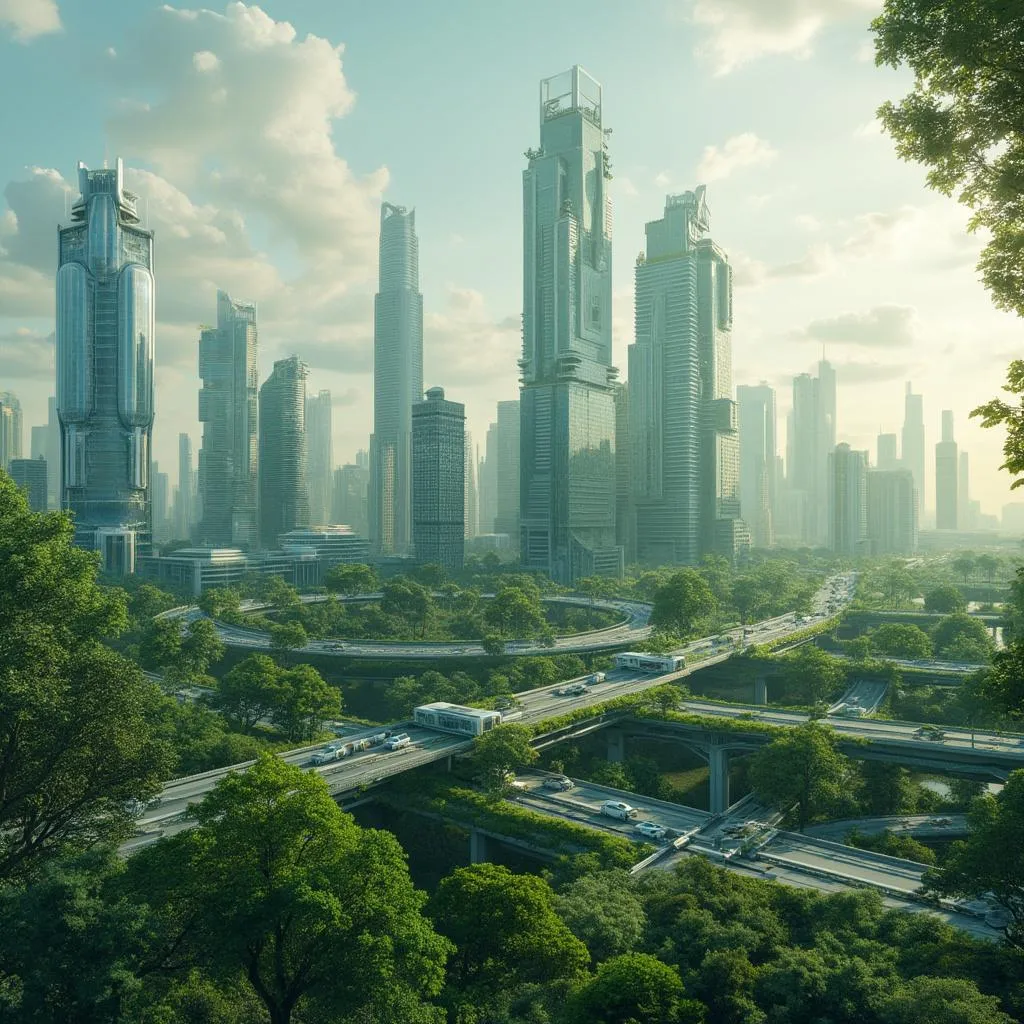 Paisaje urbano futurista y sostenible